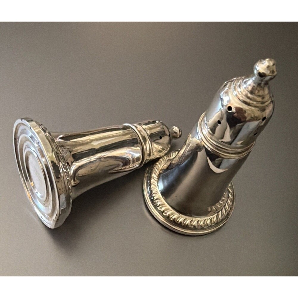 Antique Empire Sterling Silver Salt & Pepper Shaker Pair Glass Lined